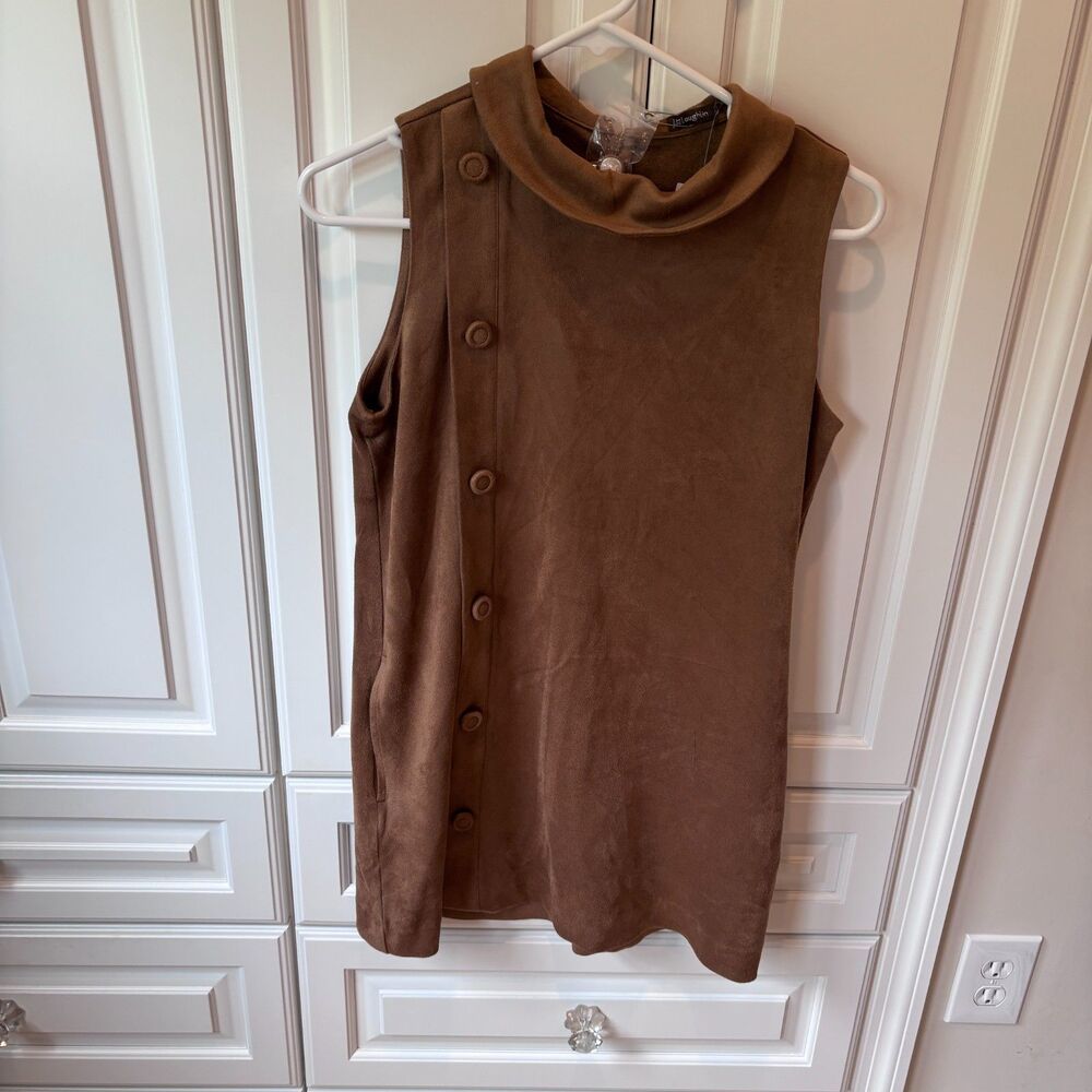 J.McLaughlin Shafer Faux Suede‎ Shift Dress Tan Sleeveless Pockets XS NWT